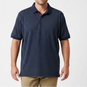 Charles Tyrwhitt Navy Blue & White Striped Pique Polo - Men's XL